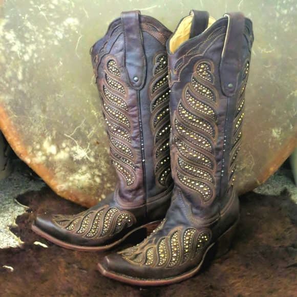 CORRAL C2878 brown leather & gold studded snip toe cowgirl western boots… - Picture 3 of 16